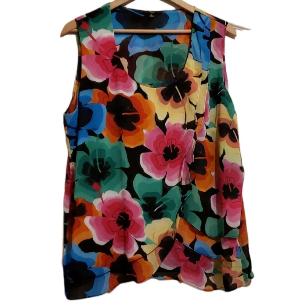 Floral wrap plus size tank blouse.